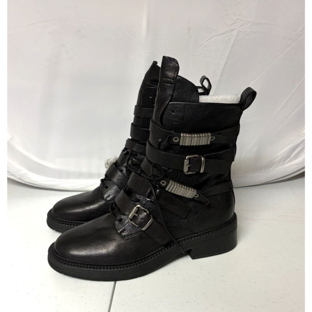 DKNY ita Buckled Combat Boot Coiled Metal Buckles Women's Size 9 New
